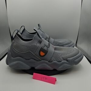 Champion Light Gray Slip-On Knit Sneakers with Pink Accent